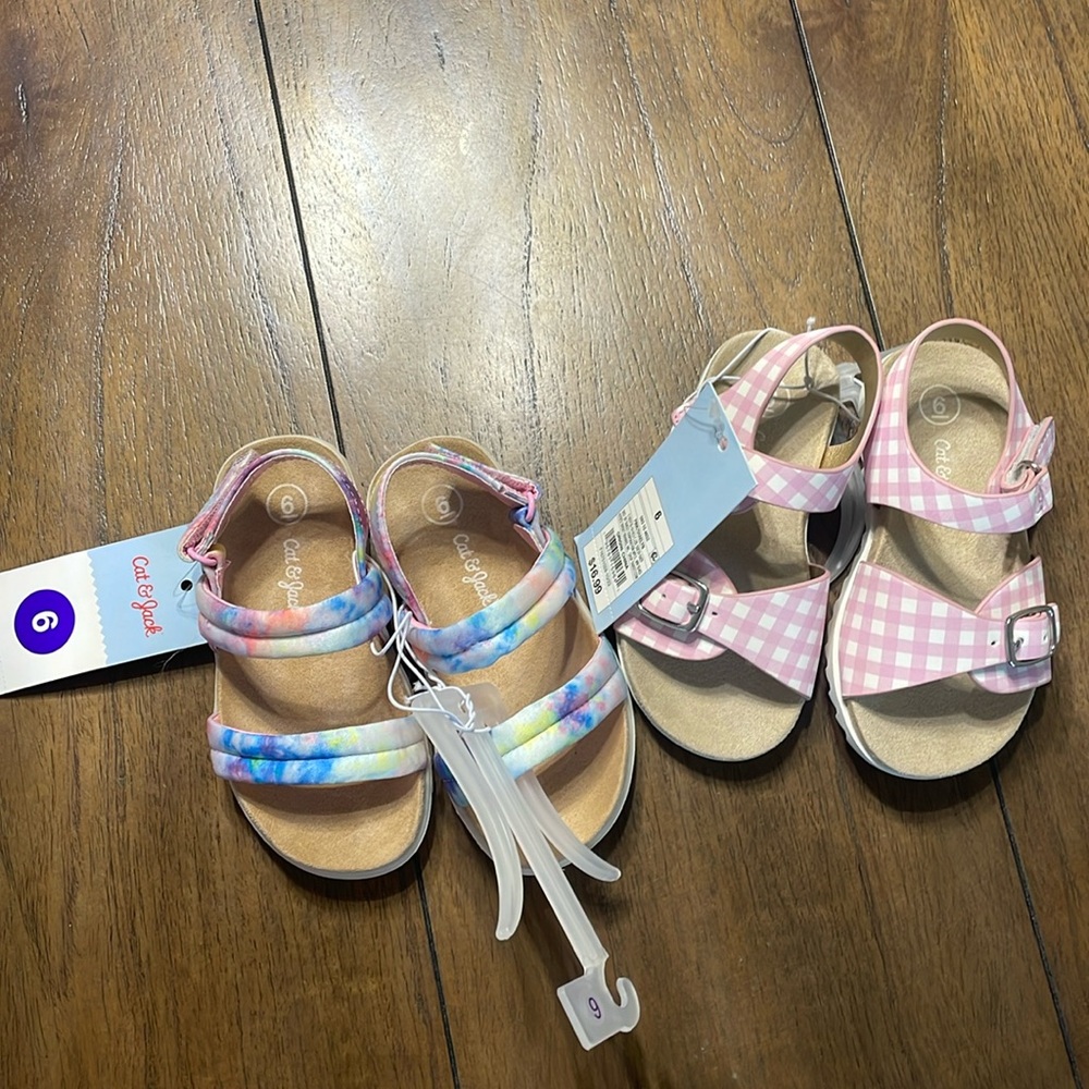 Cat & Jack Toddler Girls Chaya Footbed Sandals Pastel Tie Dye Pink Blue - Size 6 - Picture 12 of 13